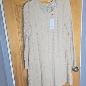 Loveriche Beige Cable Knit Long Sleeve Dress
